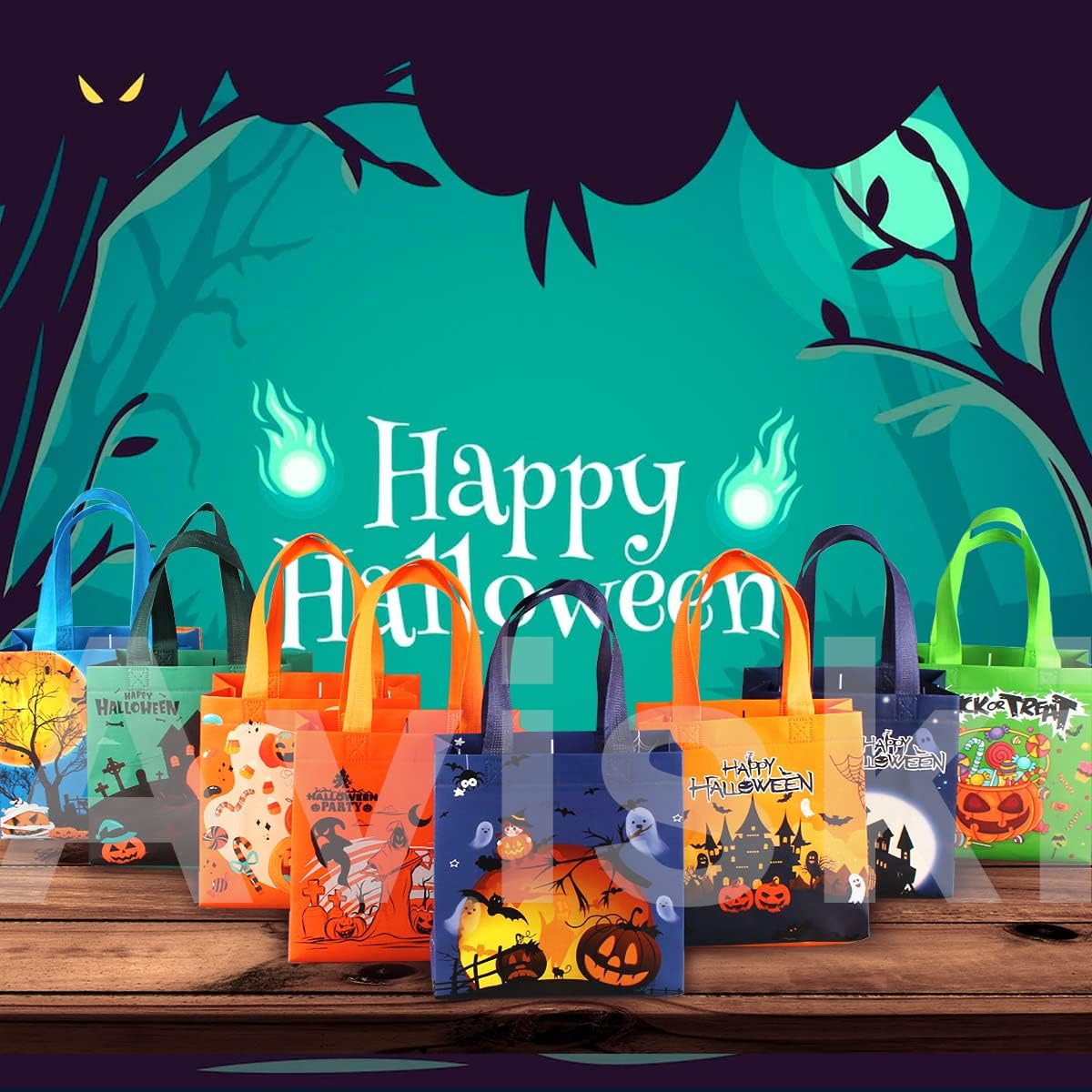 8PCS Trick or Treat Bags - Small Multifunctional Non-Woven Halloween Tote Bags with Handles for Gifts Wrapping & Party Supplies - Image 7