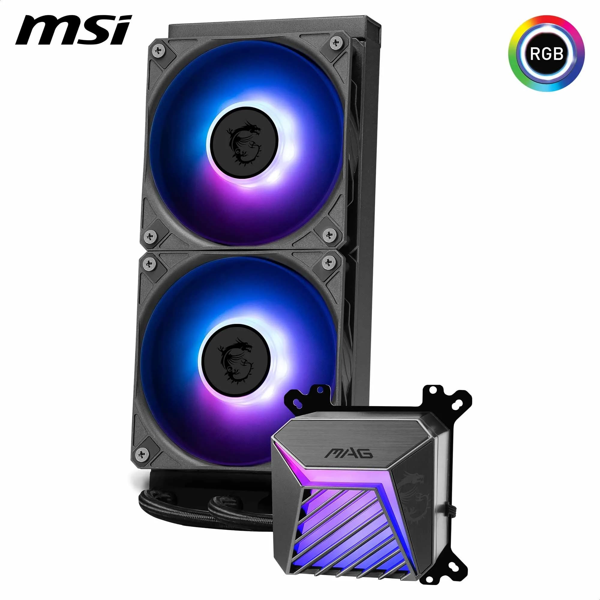 MSI MAG CORELIQUID A15 240 AIO CPU Liquid Cooler - Base de cobre con cobertura completa, diseño de canal de agua mejorado, ARGB GEN2, ventilador CycloBlade 9, radiador de flujo dividido, ventilador