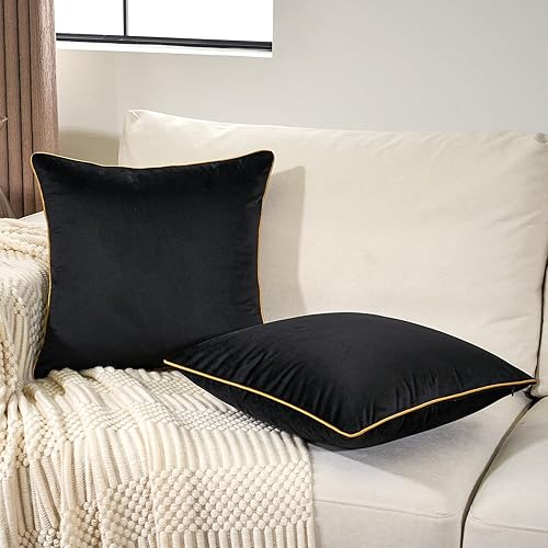 Aeckself Paquete de 2 fundas de almohada cuadradas de terciopelo de lujo, modernas, decorativas, suaves, sólidas, para sofá, dormitorio, automóvil,