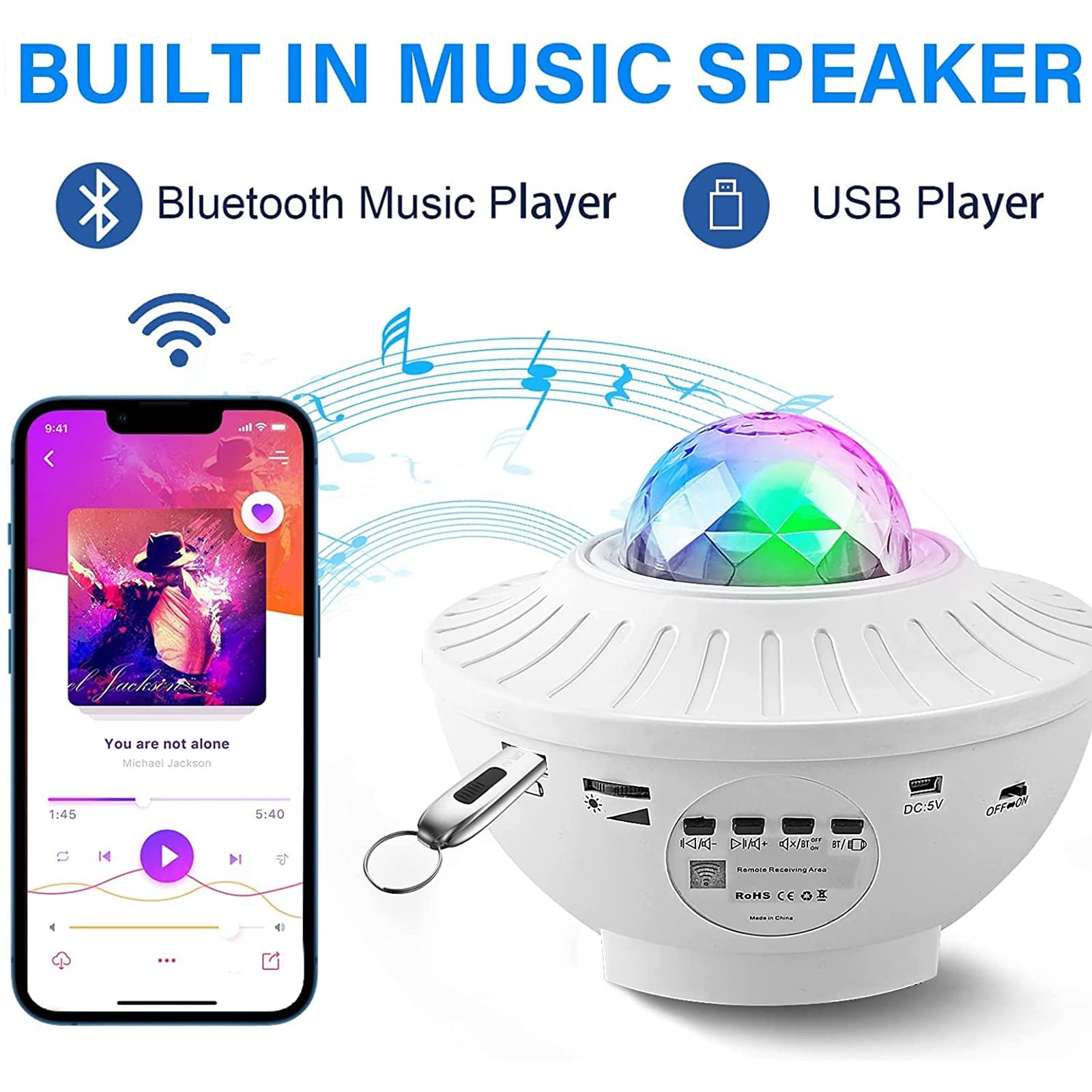 Lampada Proiettore Stelle, Luce Notturna Bambini Con 21 Modalità, LED Lampada Musicale Romantica Cielo Stellato con Telecomando, Timer, Altoparlante, Bluetooth per Adulto, Decorazioni,Bianca