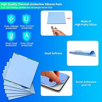 8PCS 100x100mm Silicone Thermal Pads 0.5-2mm for CPU GPU SSD | 8PCS 100x100mm heat-resistant silicone thermal pads, 2pcs each 0.5/1/1.5/2mm, for CPU GPU SSD LED heatsink & electronic DIY