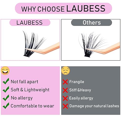 Miniatura 2 de Pestañas en racimo para extensiones con volumen, 50D, distintas longitudes, rizo D, kit de 240 pestañas en racimo para colocar en casa (50D-0.07D,