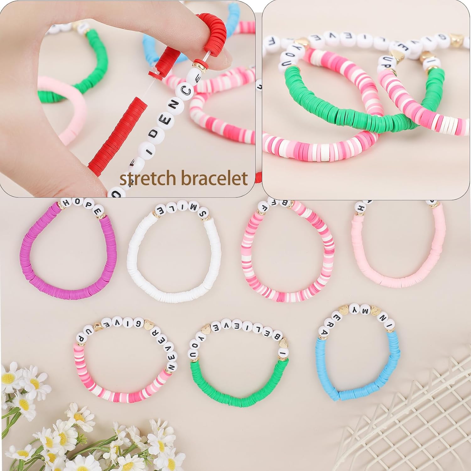 10pcs Friendship Bracelets Heishi Surfer Stretch Stackable Preppy Clay Bead Braclet for Women - Image 3