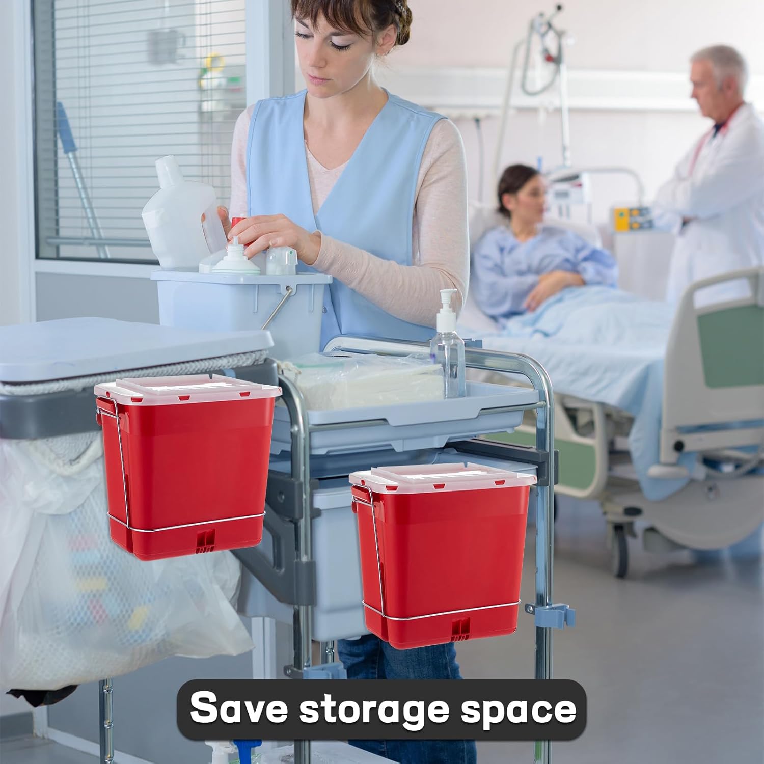 Shimeyao 2 Pcs Wall Cart Sharps Bracket for 2 Gallon Sharps Container Wall Mount Cart Mounting, 10 x 7.5 x 6.5 Inch (Silver)