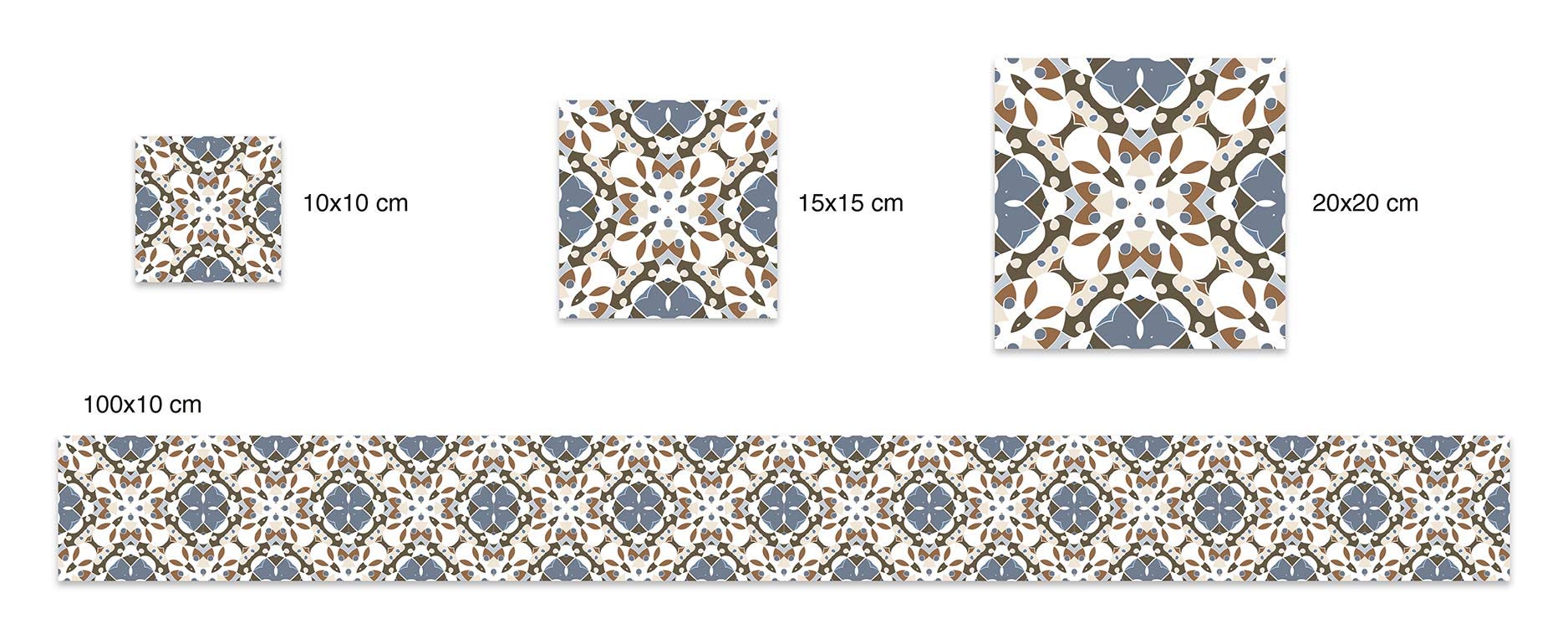 Panorama Azulejos Adhesivos Cocina Baño Pack de 72 Baldosas de 10x10 cm Hidráulico Oriental Mosaico Azul - Revestimiento de Paredes - Cenefas Adhesivas