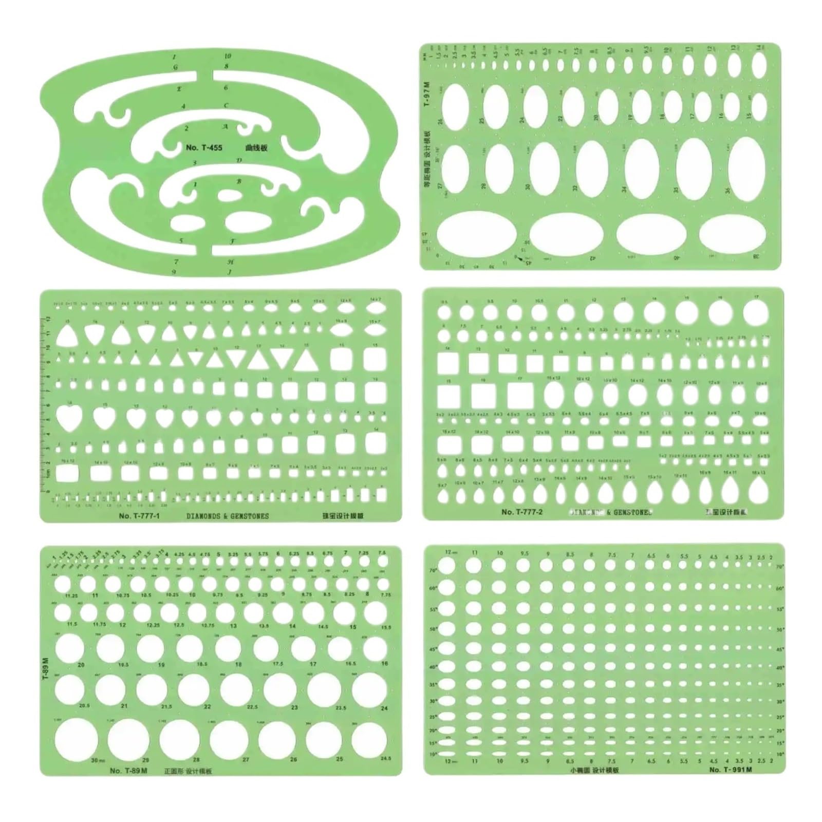 Ruler for Diamond Painting Jewelry Design Template Diamond Gemstone Drafting Ruler Kit Formwork Rulers Designer Tools Supplies(6PCS Set)