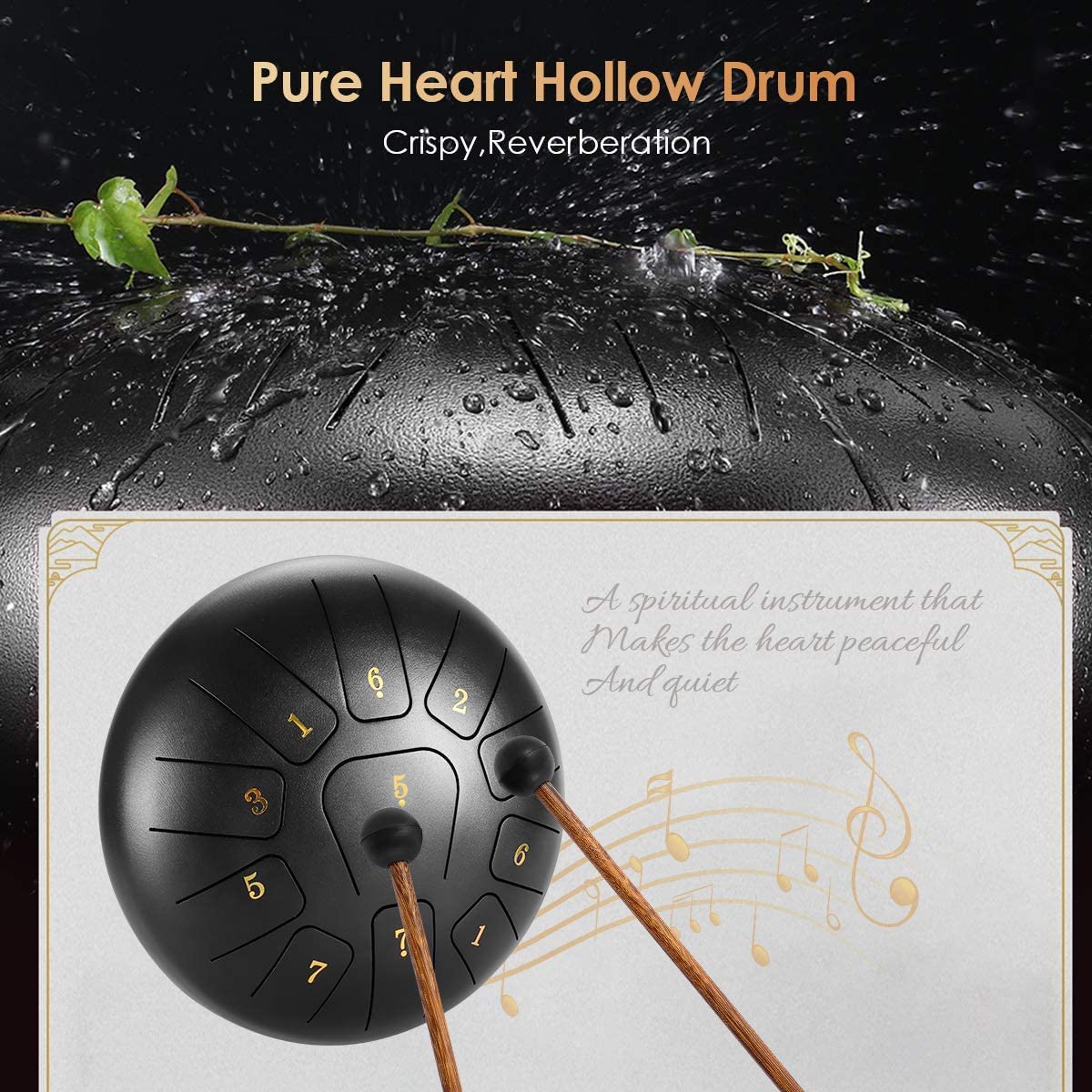 Steel Tongue Drum 10 Pollici 11 Note Handpan Strumenti Musicali Tamburo a Percussione con Bacchette, Plettri per Dita, Music Book, Carry Bag per Meditazione, Yoga, Tempio