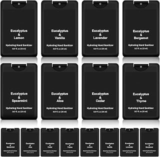 24 Pack Hand Sanitizer Spray Bulk Black Travel Size, 0.67 Fl. oz | Eucalyptus Scented Hydrating Hand Spray, Portable for Daily Use, Compact Card Spray Bottle, for Pocket Bag Purse Car Backpack