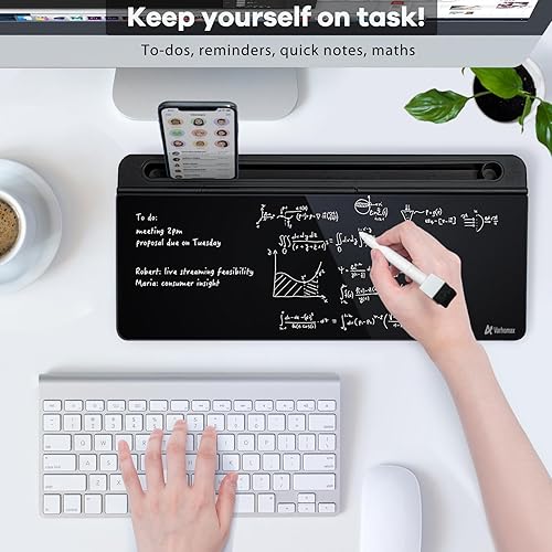 Miniatura 2 de Varhomax - Pizarra blanca de cristal de borrado en seco de borrado en seco, bloc de notas de notas para escritorio, soporte para teclado de