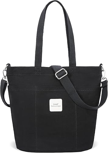 Iswee Bolsa de mano de lona para mujer Bolsa de hombro Casual Bolsa con asa superior Bolsas cruzadas negro, azul, marr�n, verde, gris, beige, rosa,