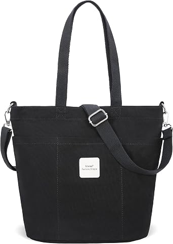 Iswee Canvas Tote Bag with Zipper Multi Pockets Tote Purse for Women Fashion Crossbody Tote Shoulder Bag Handbag Everyday Bag