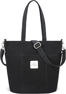 Iswee Canvas Tote Bag with Zipper Multi Pockets Tote Purse for Women Fashion Crossbody Tote Shoulder Bag Handbag Everyday Bag