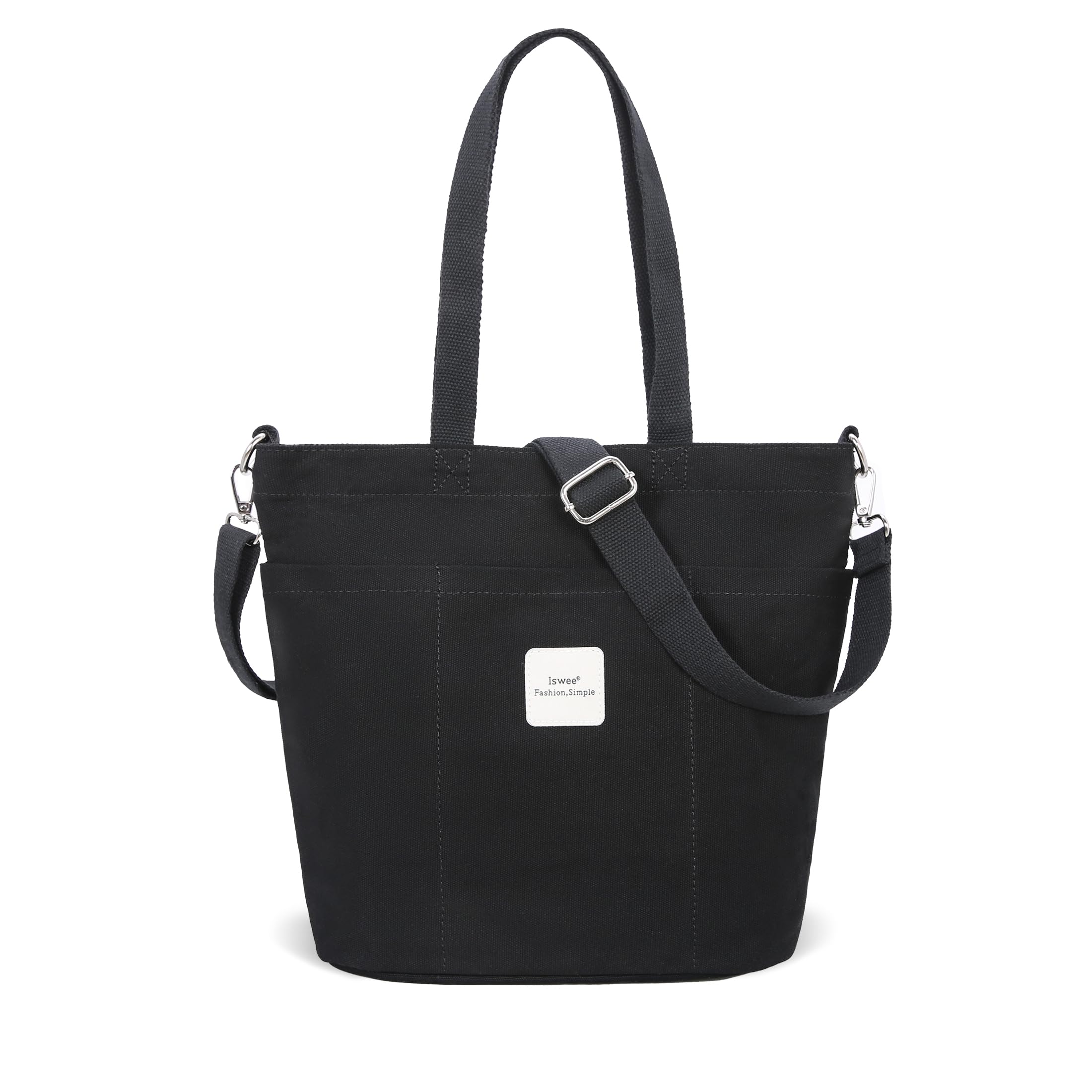 Iswee Canvas Tote Bag with Zipper Multi Pockets Tote Purse for Women Fashion Crossbody Tote Shoulder Bag Handbag Everyday Bag