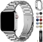 Fullmosa Compatible avec Apple Watch Band 45mm 44mm 42mm 46mm 49mm 41mm 40mm 38mm, Bande en acier inoxydable avec boîtier pour iwatch Ultra Series11 10 9 8 7 6 5 4 3 2 1 & SE3/2/1,42mm 44mm 45mm noir