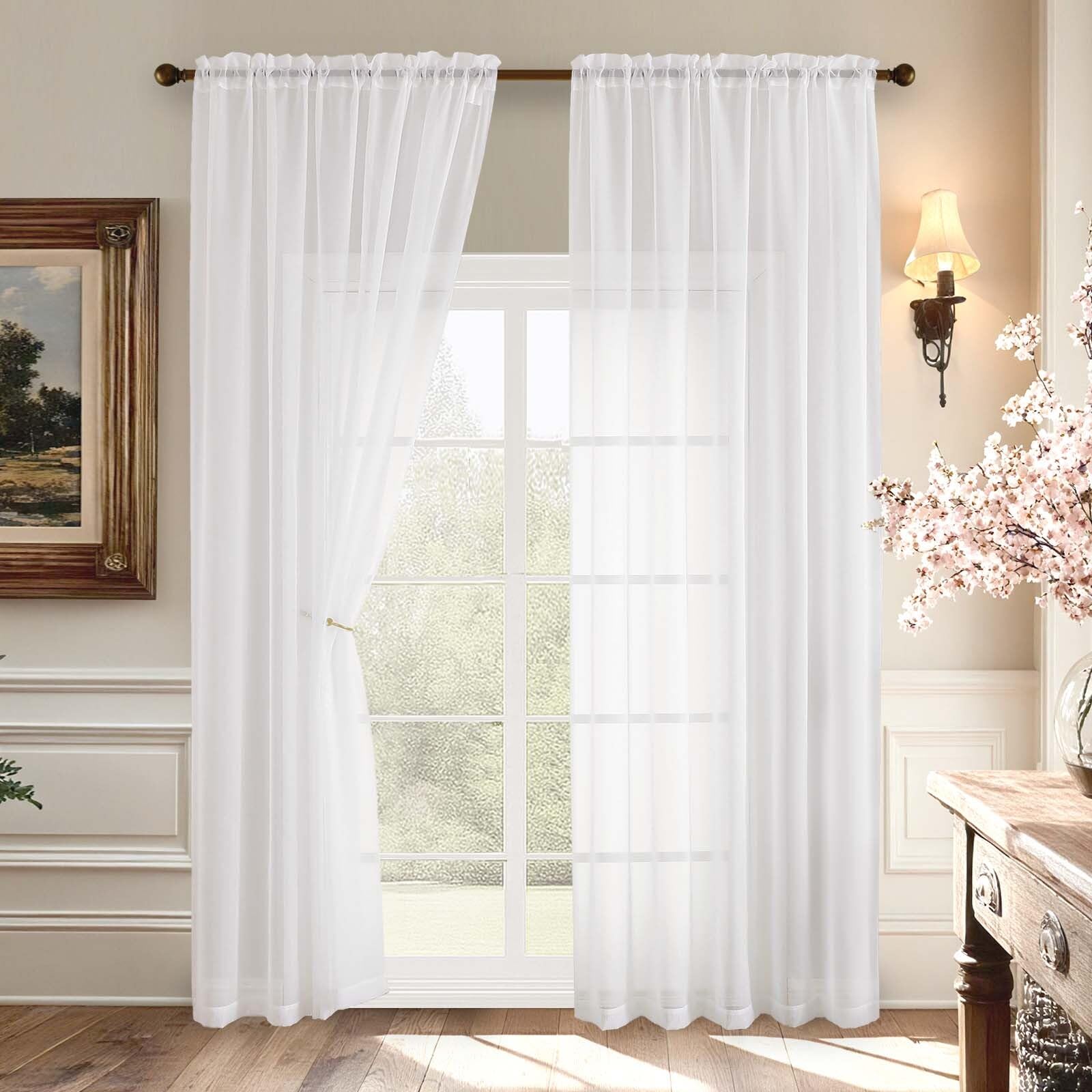 Aiyufeng 2 Pack: Basic White Sheer Curtain Drapes for Living Room 84 Inch Length 2 Panels, Light Filtering Voile Drapes for Bedroom, Patio, Sliding Door, Each 59" W x 84" L, White — image 1