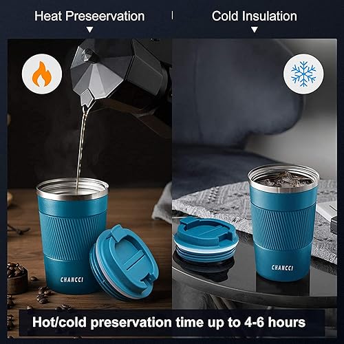 Miniatura 3 de Taza de café de viaje a prueba de derrames, a prueba de fugas, taza de café aislada de 12 onzas con tapa de rosca, vaso de acero inoxidable al