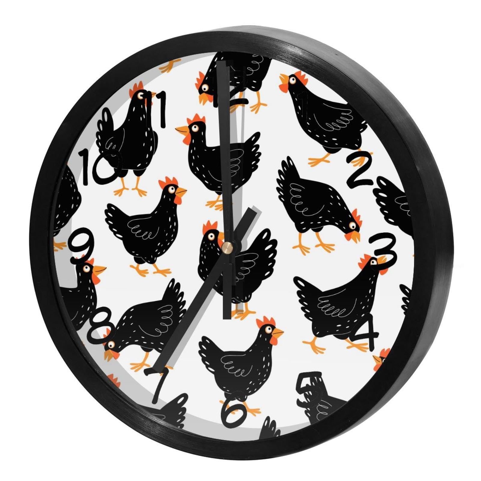 Horloge murale silencieuse pour un sommeil paisible motif poules noires