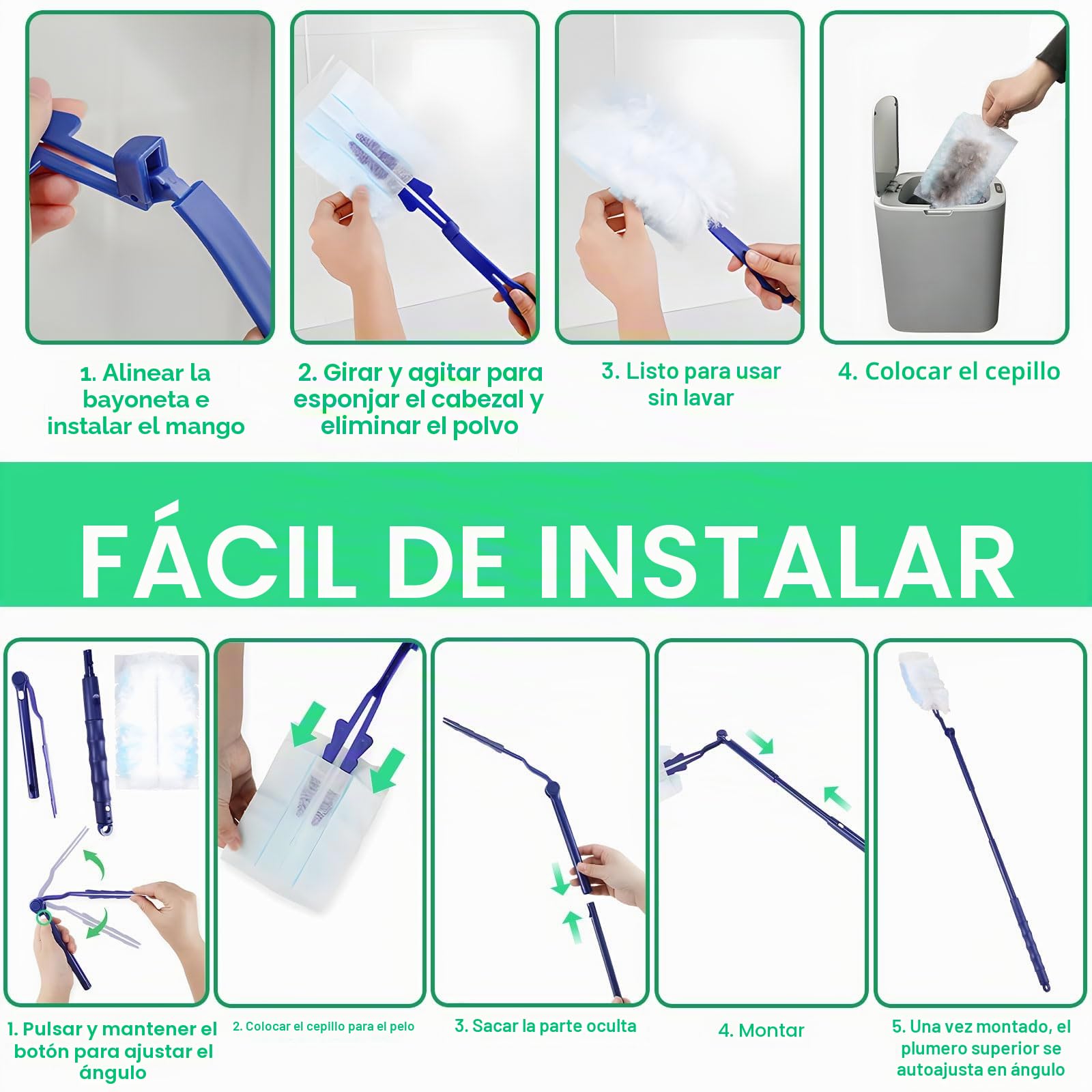 50 Piezas Plumero Duster Kit, Recambios para Plumero de Polvo, Plumeros Antiestático, con 1 Mango Largo Y 1 Mango Corto, Plumeros Atrapapolvo, para Pelo de Animales, Polvo, Suciedad