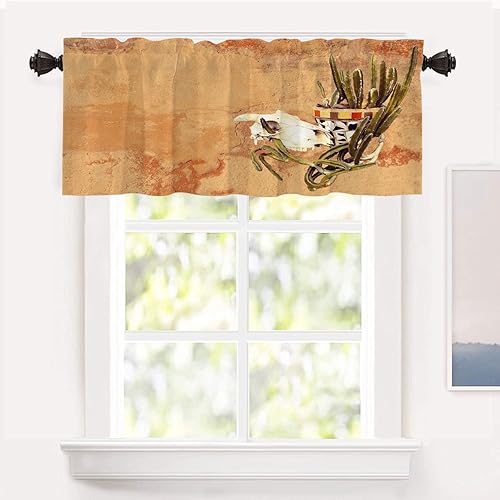 Shrahala Cenefas de cocina de cactus del suroeste de color amarillo arena, modernas cortinas de media ventana, tratamiento de ventana de poliéster