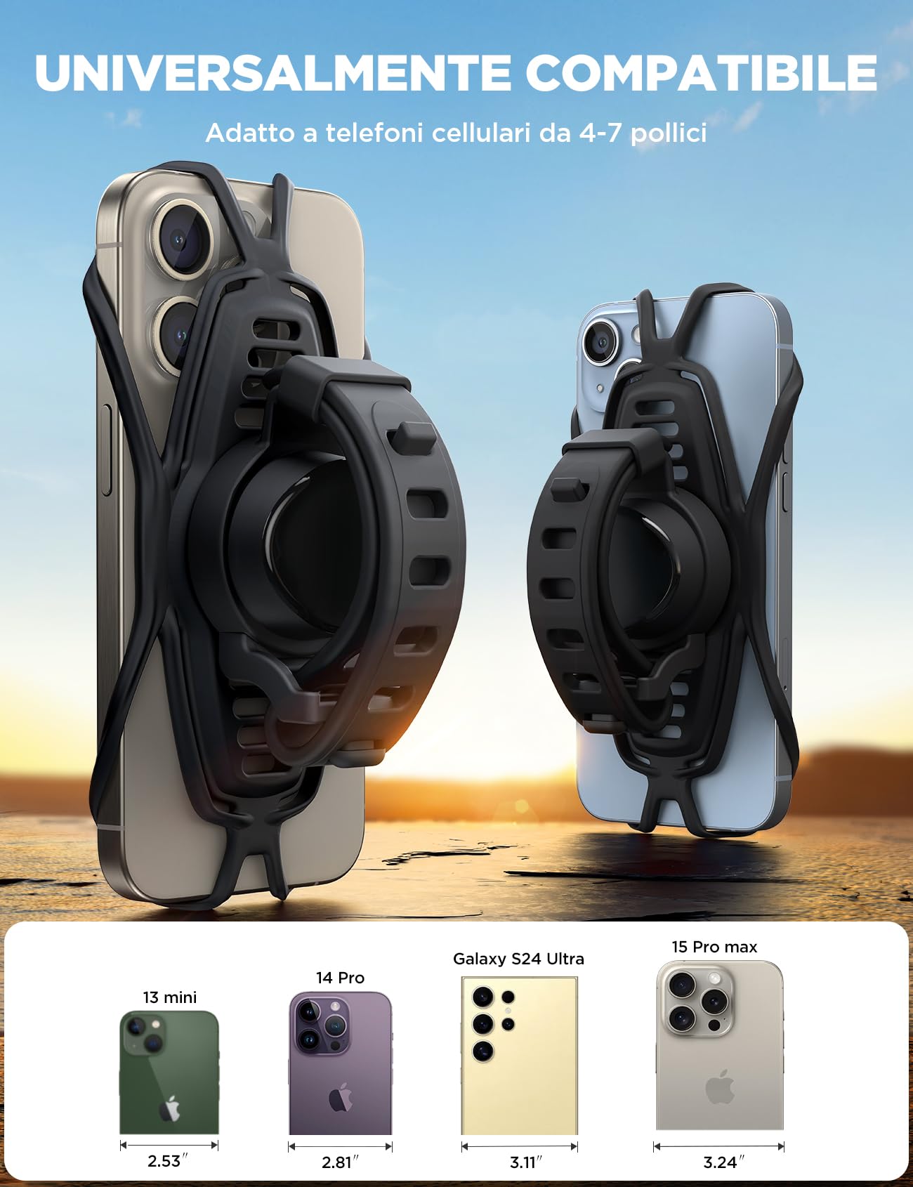 JOYROOM Porta Cellulare Bici con Assorbimento degli Urti in Silicone, Supporto Telefono Moto 360° per iPhone 15 14 13 Samsung 4.0-7.2 Pollici