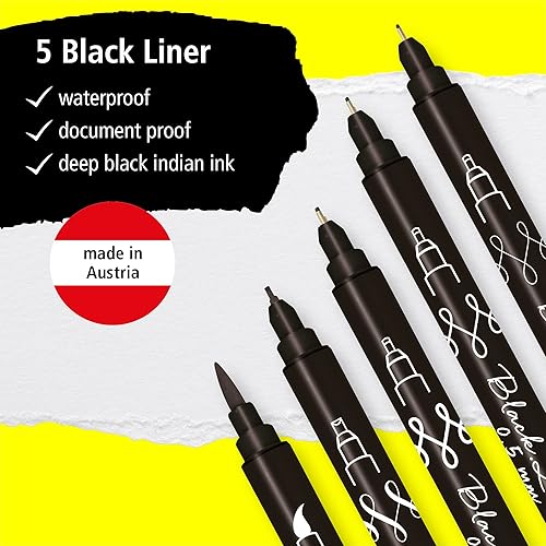 Miniatura 2 de Online Juego de letras negras  5 bolígrafos negros  Hecho en Austria  tamaños de punta surtidos incluye bolígrafo, puntas finas y punta de