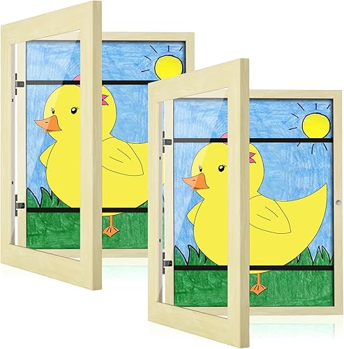 Vista 17 de [Paquete de 2] Marcos de arte para niños, marcos de arte para niños de 10 x 12.5 pulgadas con apertura frontal intercambiables, marco gris