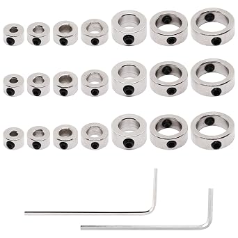 Drill Bit Stop Collar Set, 21 Pieces of Drill Stop Collar Set Woodworking Ring Locator with Wrench 1/8",1/4",5/32",3/16",5/16",3/8",1/2"