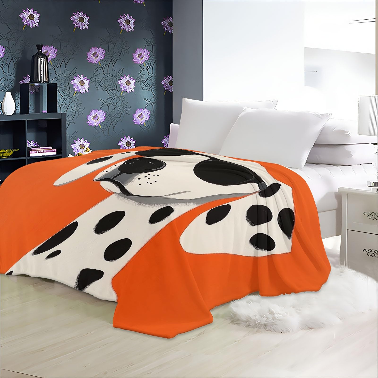 Miękki i lekki koc polarowy, urocze okulary przeciwsłoneczne dla psa, oddychający koc flanelowy, nadający się do prania, 200 x 200 cm, odpowiedni do sofy w łóżku i na pikniki