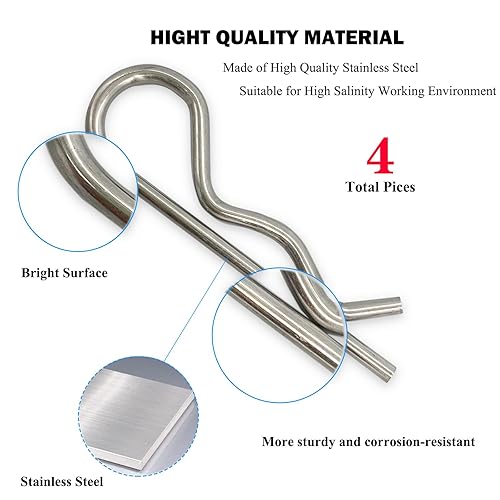 Miniatura 3 de Yoliko 4 piezas de pasadores de chaveta de acero inoxidable resistente, clip R, pasadores de alambre de retención de resorte grandes, clips de