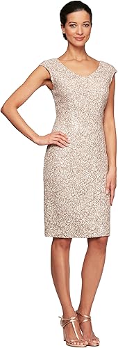 Alex Evenings Vestido de cóctel con cuello en V hasta la rodilla para mujer (tallas pequeñas y regulares)