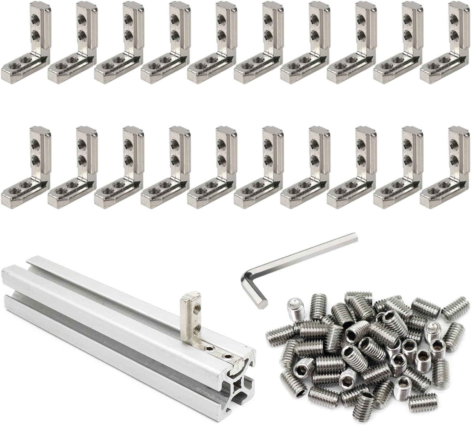 20 Pcs 1" x 1" Aluminum Extrusion Profiles 1010 Series L-Shape Interior Corner Connector Joint Bracket with Screws for 10x10 Aluminum Profile 1 Inch x 1 Inch Extrusion Profiles Rail