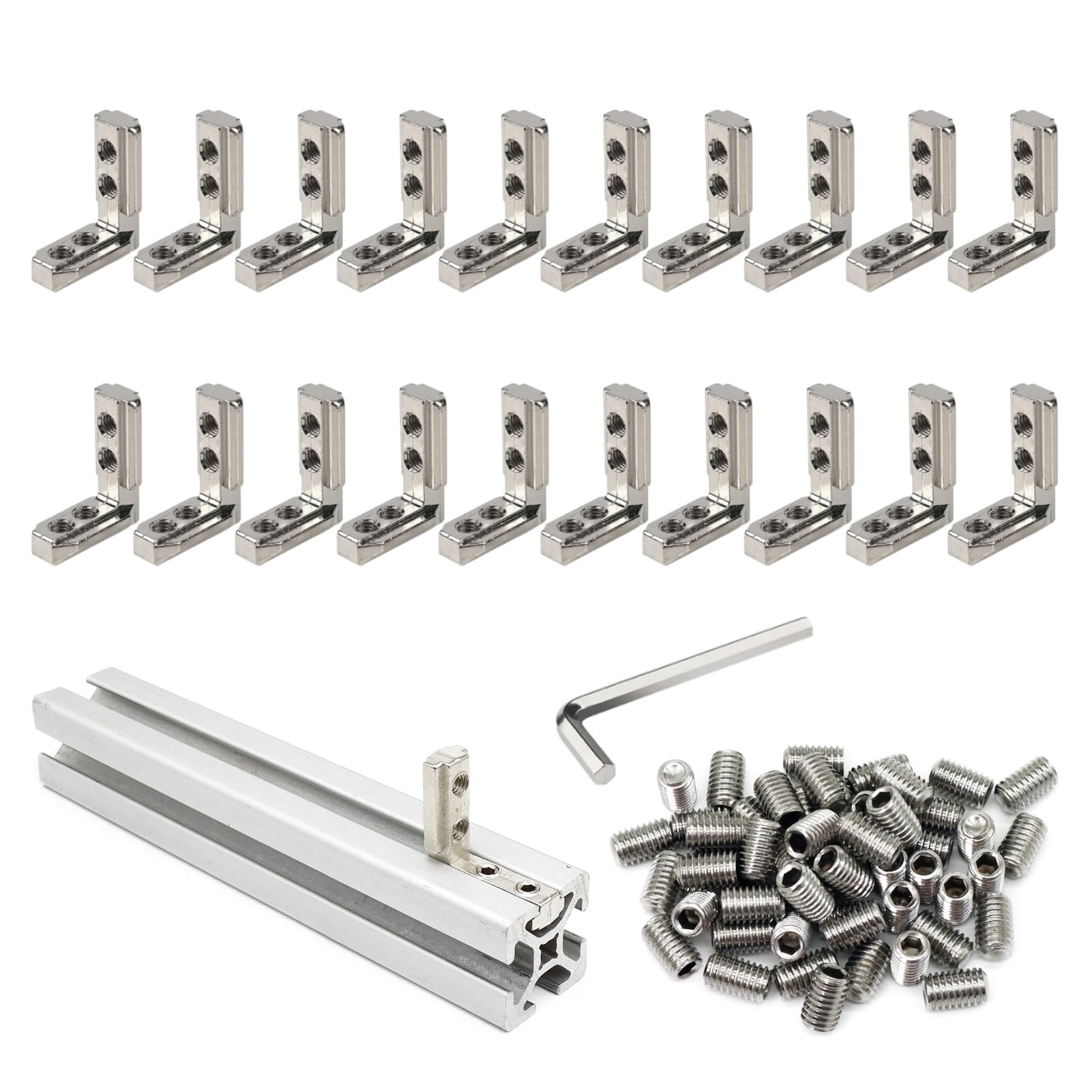 20 Pcs 1" x 1" Aluminum Extrusion Profiles 1010 Series L-Shape Interior Corner Connector Joint Bracket with Screws for 10x10 Aluminum Profile 1 Inch x 1 Inch Extrusion Profiles Rail