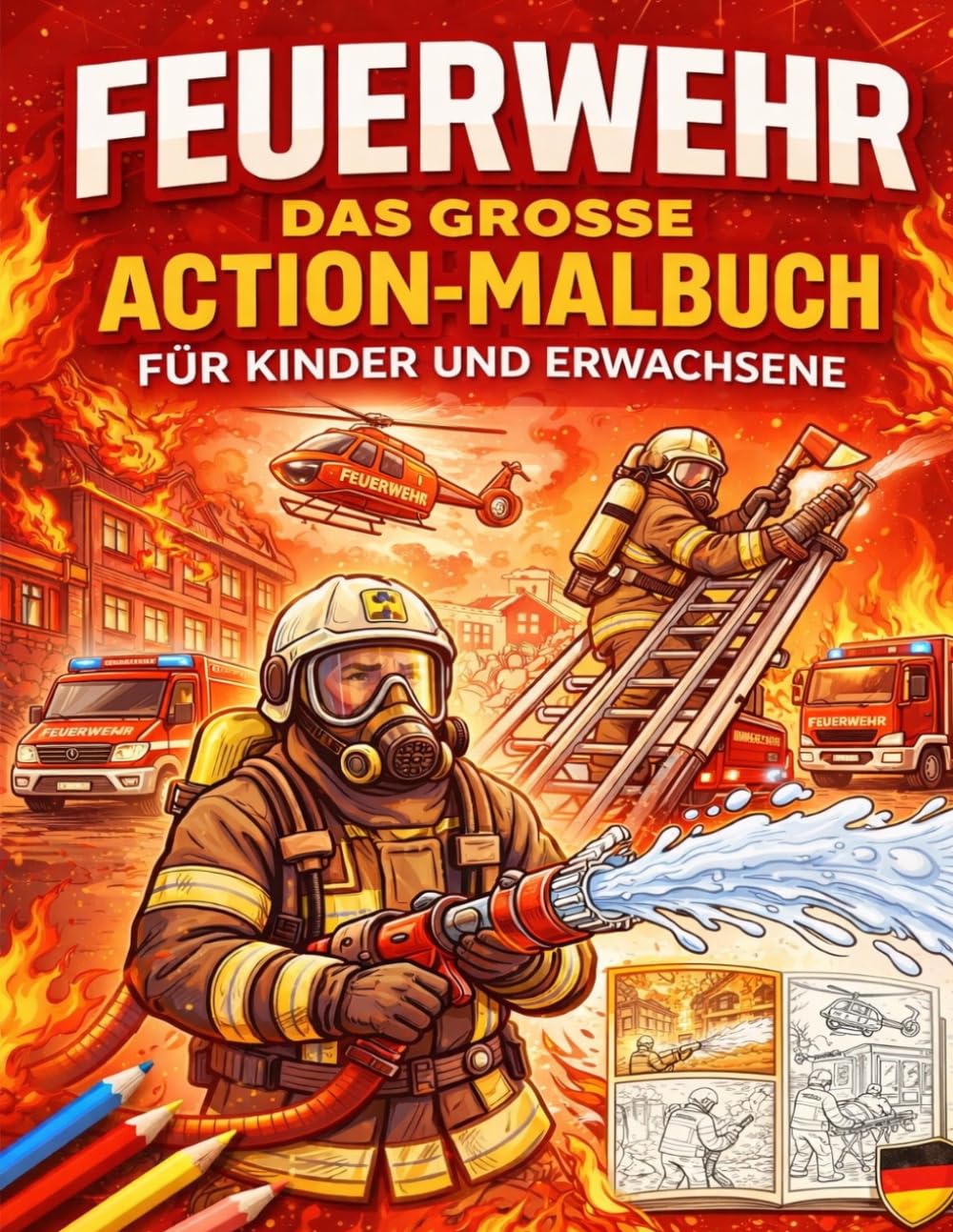 Feuerwehr - Das grosse Action Malbuch für Kinder und Erwachsene: Tauche ein in die spannende Welt der Feuerwehr und erlebe actiongeladene Einsätze zum Ausmalen!