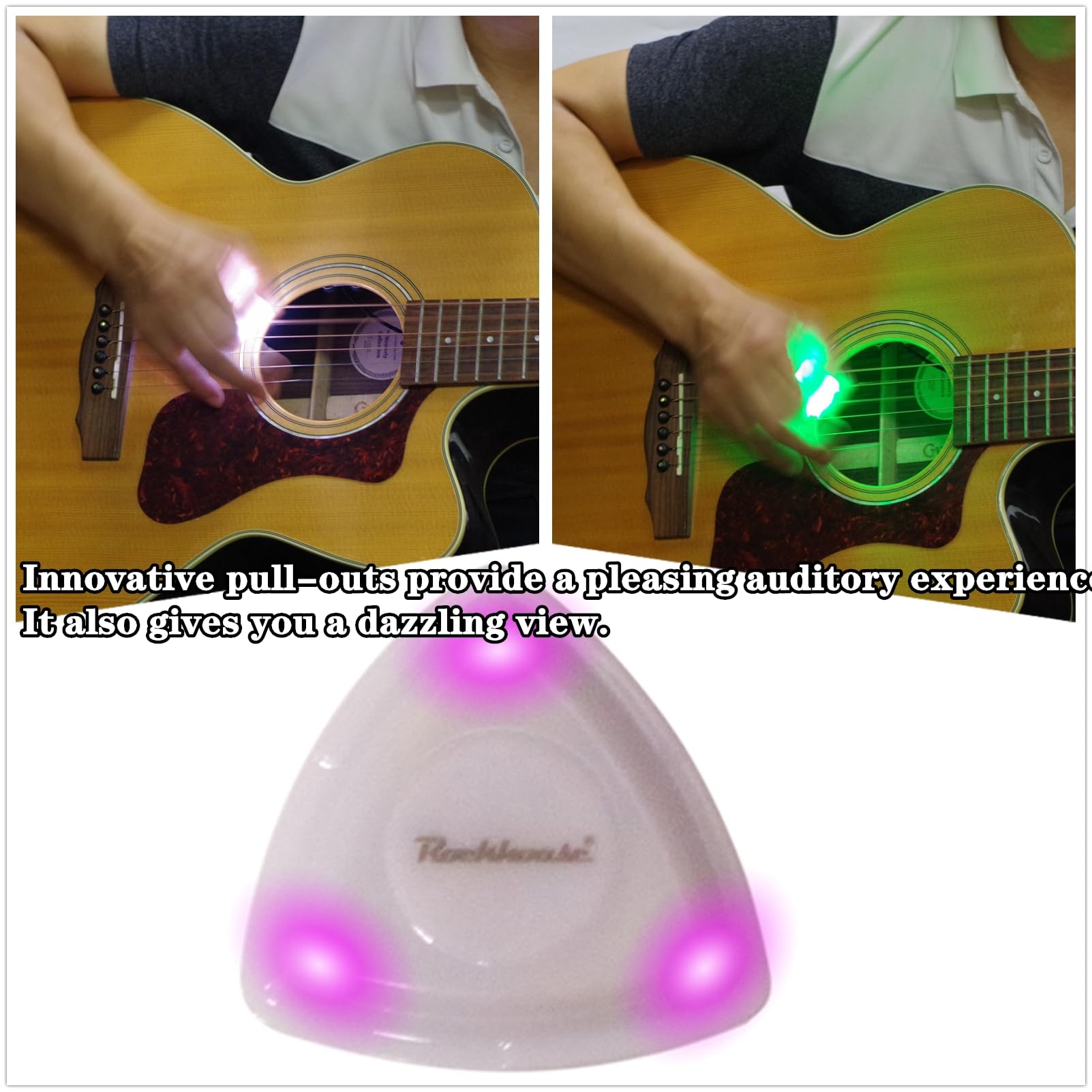 Podświetlana kostka gitarowa, podświetlany plektron gitarowy, kreatywny pluck gitarowy i klipsy do torby plektron, zestaw klipsów do torby na ukulele, podświetlany lekki przenośny pluck