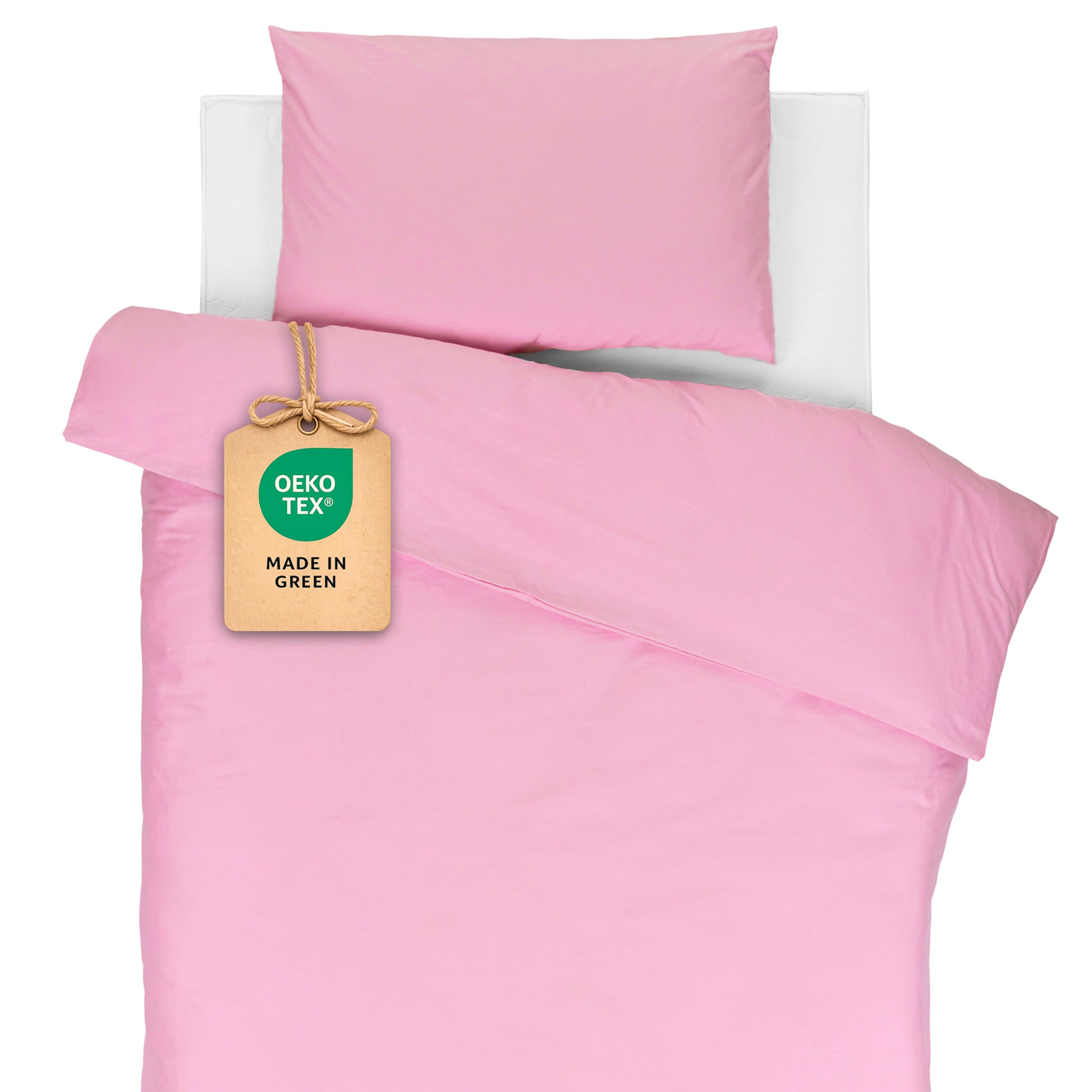 Sábana Bajera 80 x 160 cm + Funda Nórdica de 120 x 170 cm + Funda de Almohada Infantil de 40 x 60 cm - Cama 80x160 (Blanco/Rosa, Cama 80x160 cm - Juego de 3)
