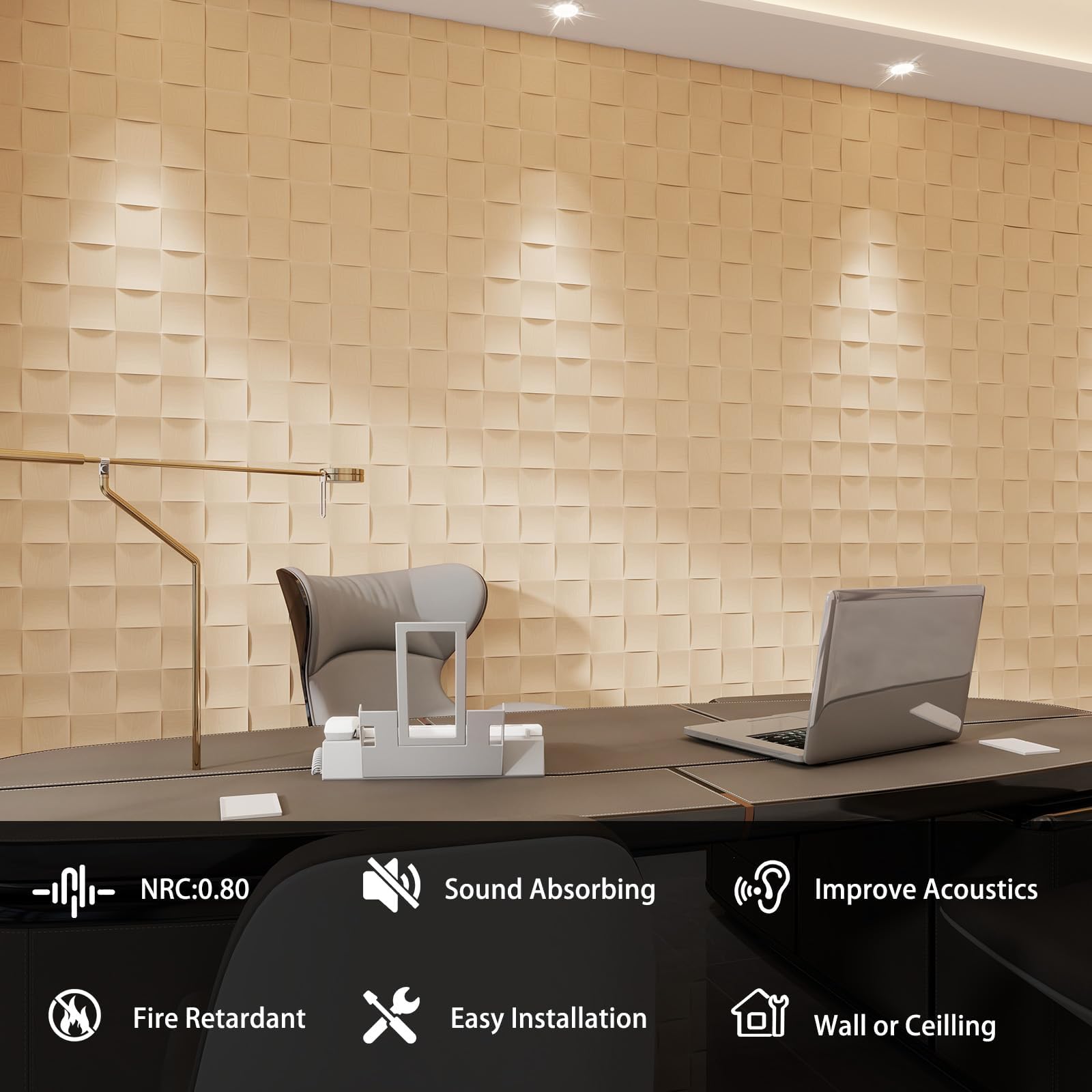 Confezione da 4 pannelli acustici quadrati in legno con venature del legno, pannelli acustici da parete e soffitto, pannelli fonoassorbenti in schiuma 61 x 300 cm, pannelli da parete 3D ad alta