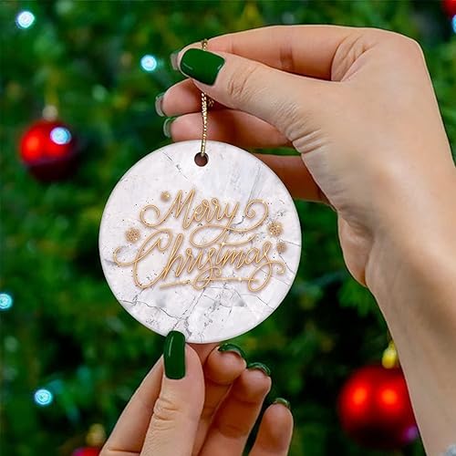 Vista 20 de Two-Side Printed Merry Christmas Marble Ceramic Christmas Ornament, Novelty for Family Friends Kids, Natural Marble Christmas Keepsake Pendants