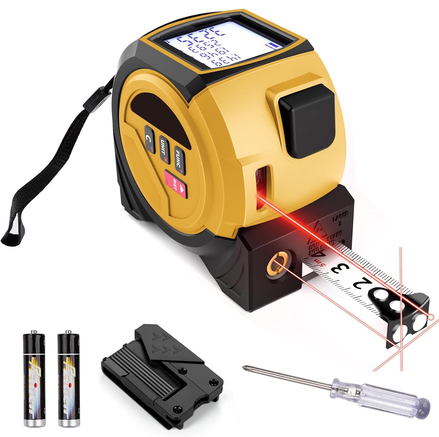 Misuratore Laser 3 In 1, 60 M Telemetro Laser Digitale, Misuratore di Distanza (Unità: M/In/Ft), Metro A Nastro da 5 M + Proiettore A Croce Rossa, per La Lavorazione Del Legno E L'Edilizia