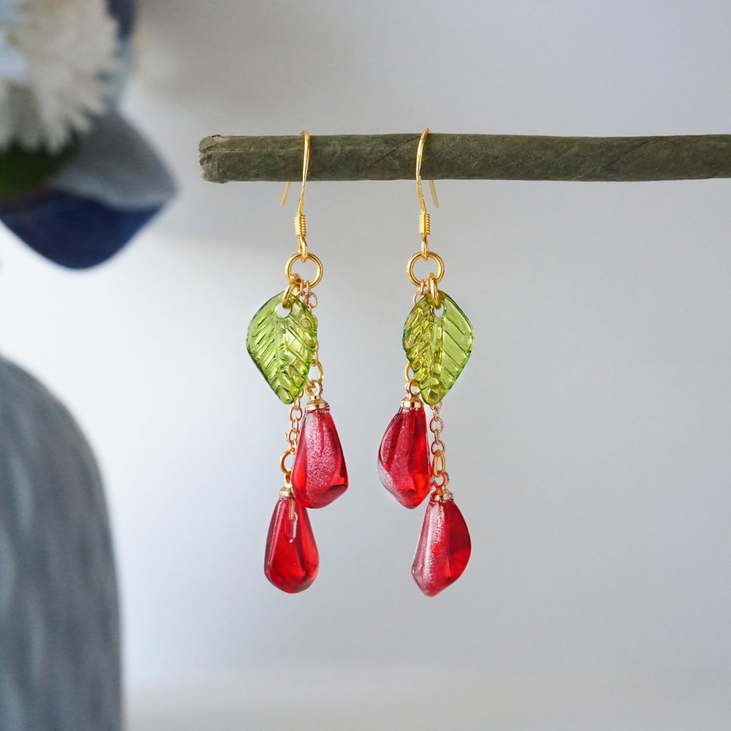 Handmade Pomegranate Seed Earrings - glass fruit earrings 925 Silver 14k Gold-Plated Hooks, Unique Nature-Inspired Jewelry for Women gift - Image 4