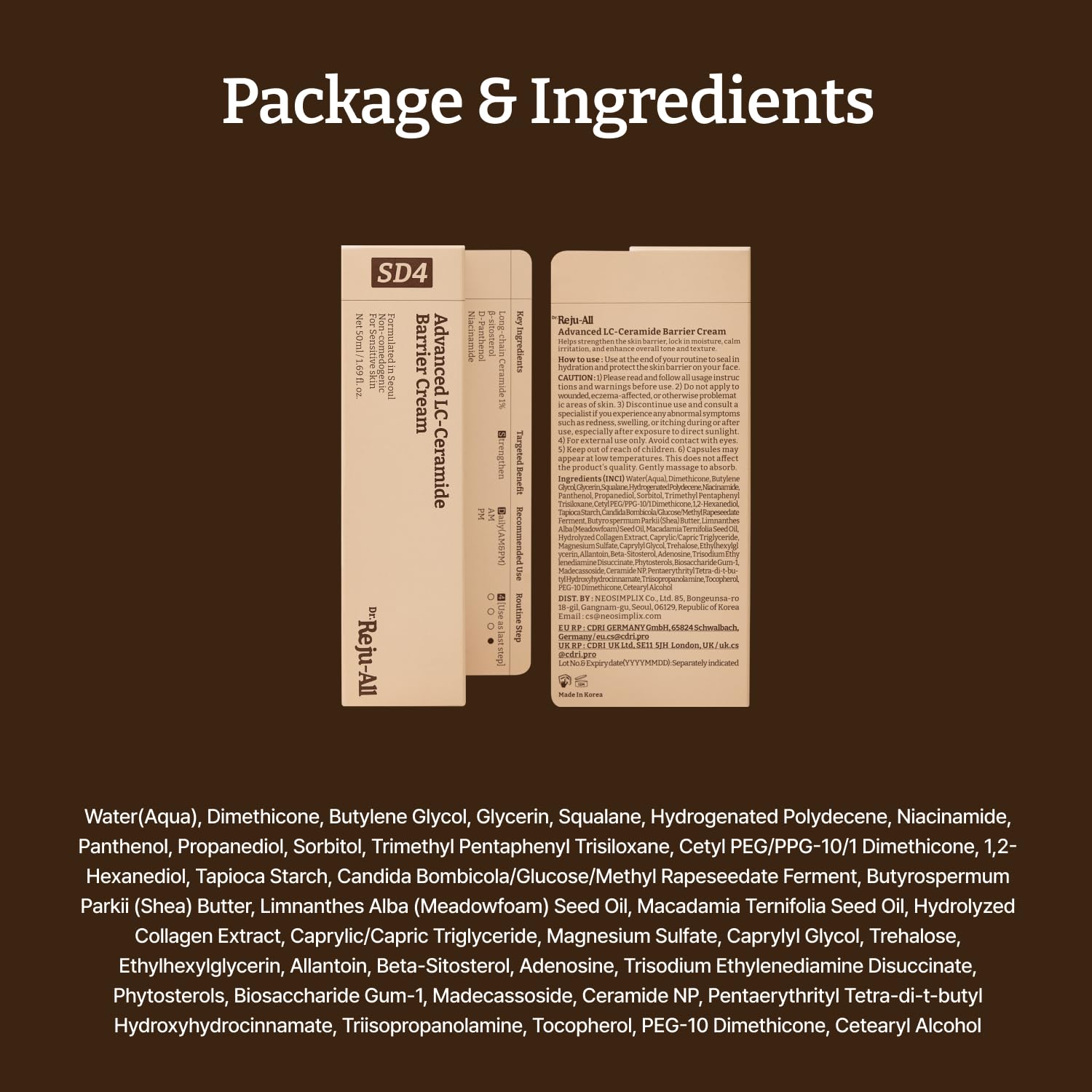 Dr. Reju-All Advanced LC-Ceramide Barrier Cream - Patented Long Chain Ceramide Deep Hydration - Lightweight Korean Face Moisturizer for Strengthening Skin Barrier - 1.69 Fl Oz