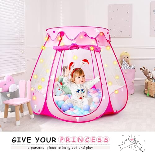 Vista 21 de Princess Castle - Tienda de campaña de juego para niñas con alfombra, tienda de campaña desplegable para niños pequeños, juguetes de casa