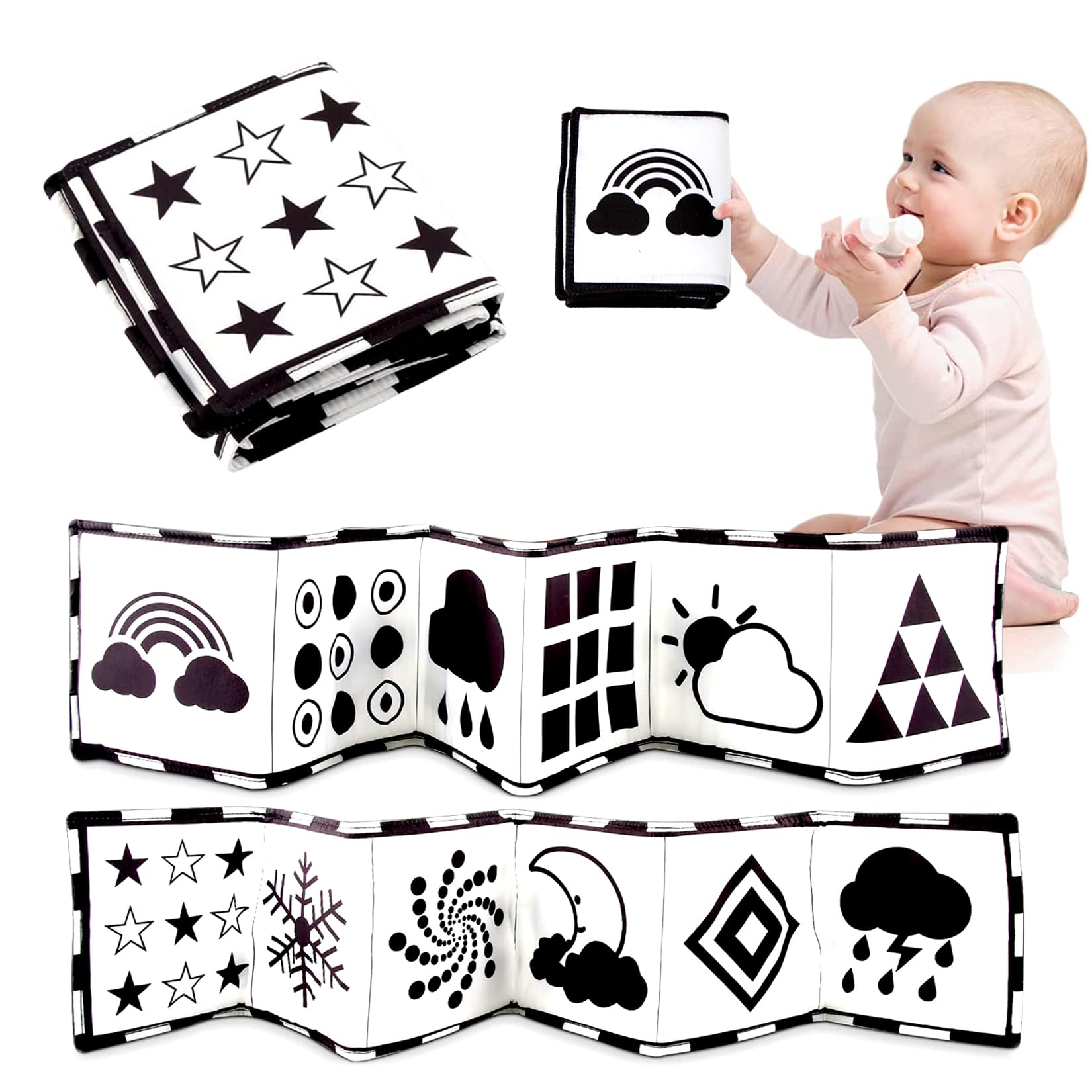 Livre Sensoriel Bebe Livre Noir et Blanc Bébé Jeux Eveil Bebe Jouets pour 0 3 6 Mois Nouveau né Livres d'éveil