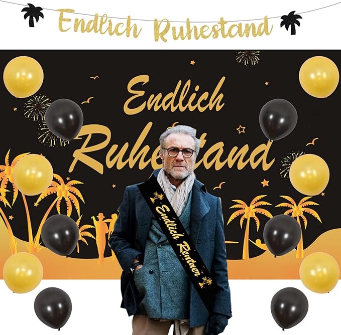 Ruhestand Deko Set - Banner & Wimpel Für Abschiedsparty 20x18cm & 13x18cm