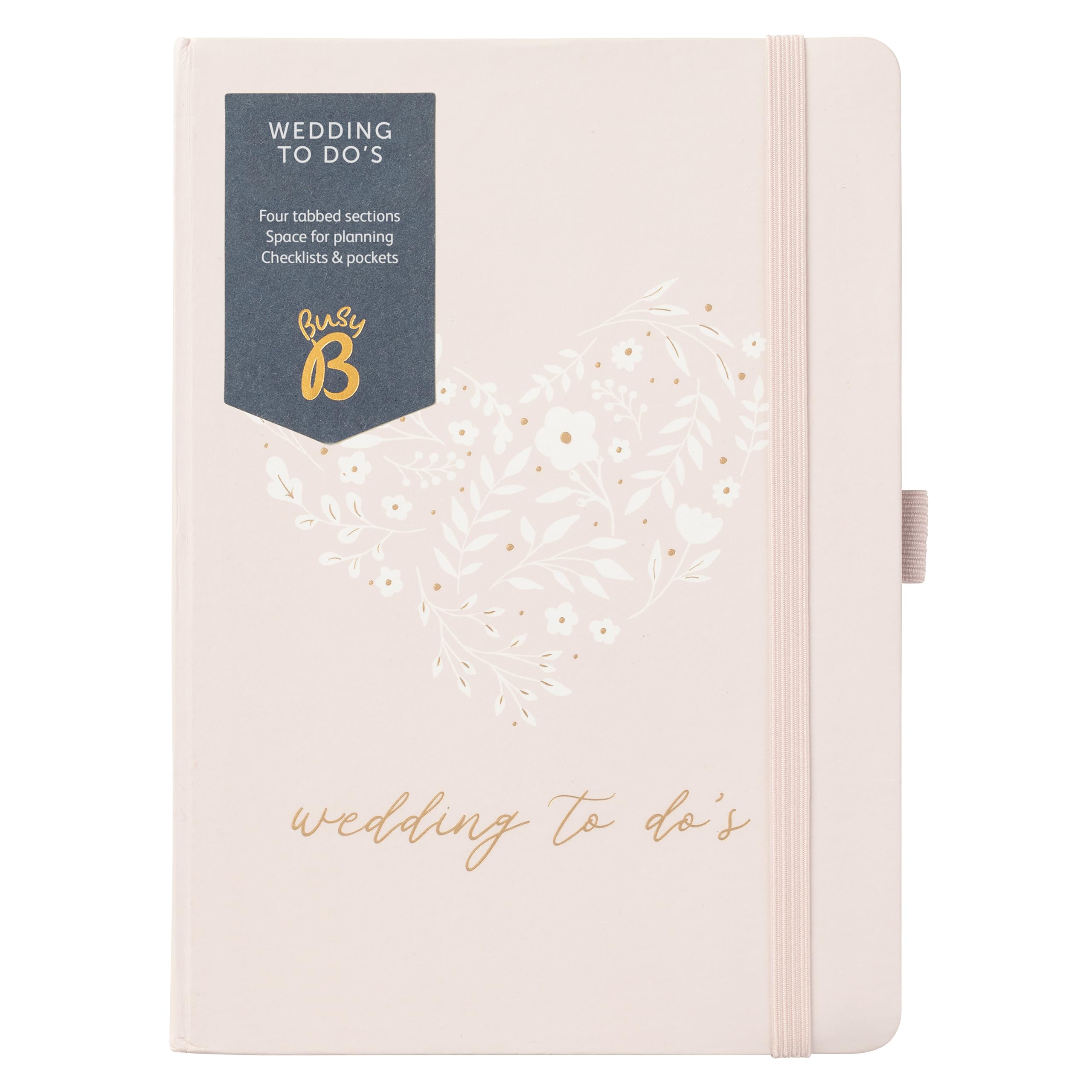 Busy B Wedding To Do Book – A5 Wedding Organiser – Pink – Checklists, Tabbed Sections, Storage Pockets, Pen Loop, Elastic Closure & Ribbon Page Marker