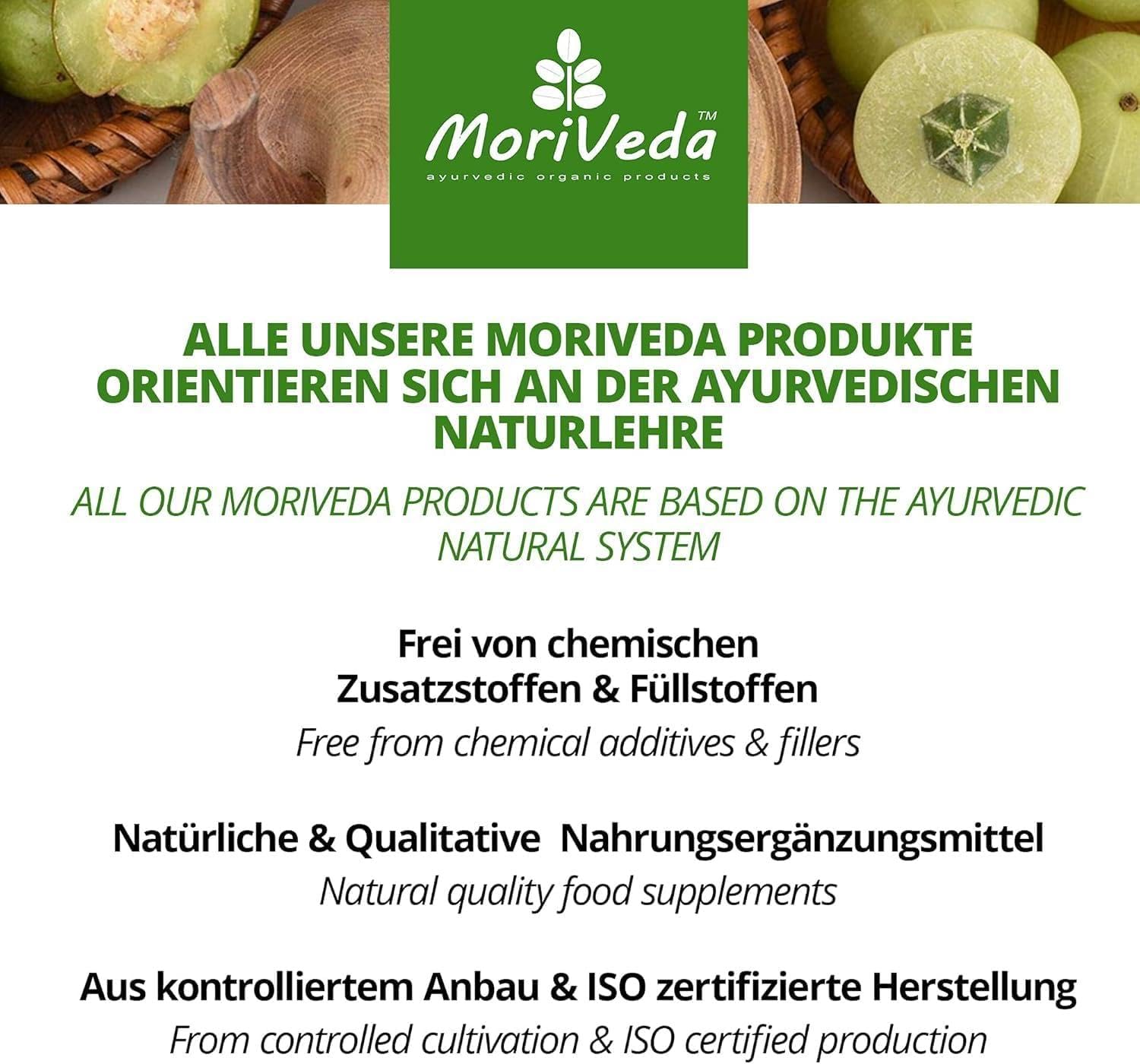 MoriVeda Triphala compresse 1000 mg, miscela ayurvedica di tre frutti composta da amla, haritaki e bibhitak, integratore vegetale vegano, 3x 120 compresse