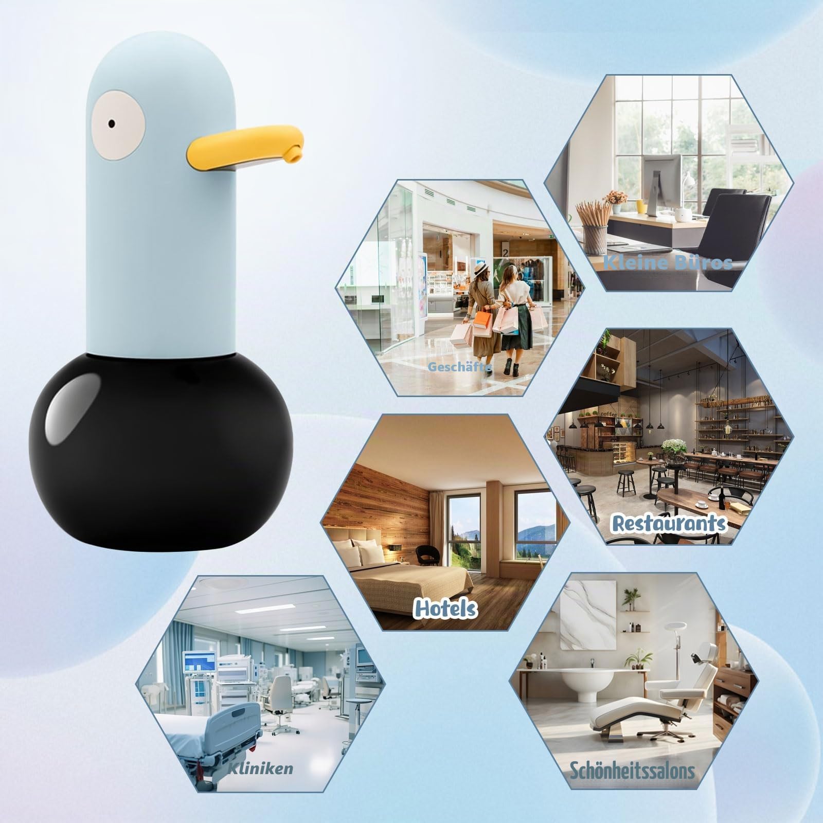 Niedlicher automatischer Seifenspender, Cartoon-Ente, berührungslos, wiederaufladbar, 400 ml, 2 Stück