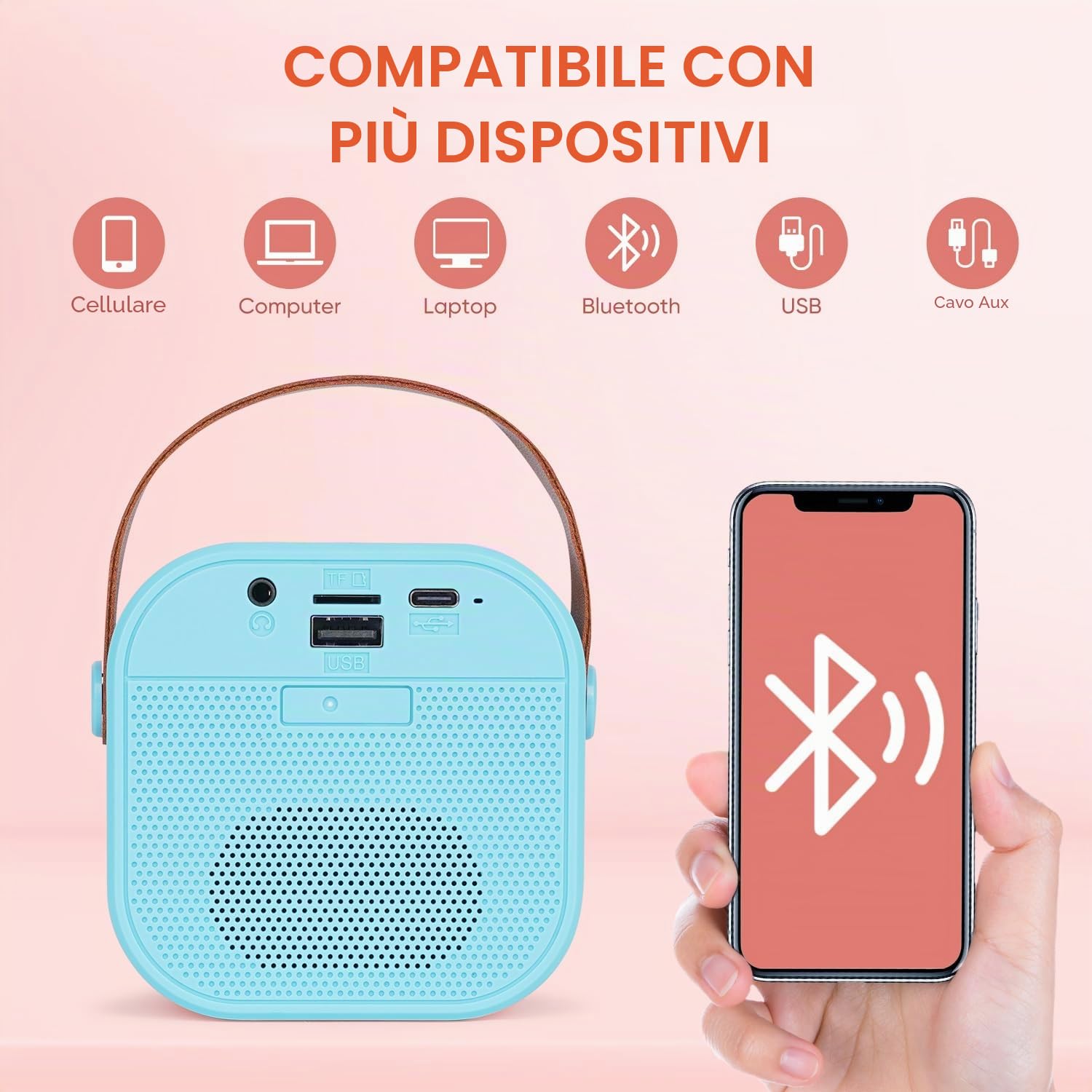 DYNASONIC A29. Karaoke con due microfoni. Altoparlante Bluetooth Karaoke per bambino Giochi elettronici per bambino da 3 a 15 anni (Dinosauro)