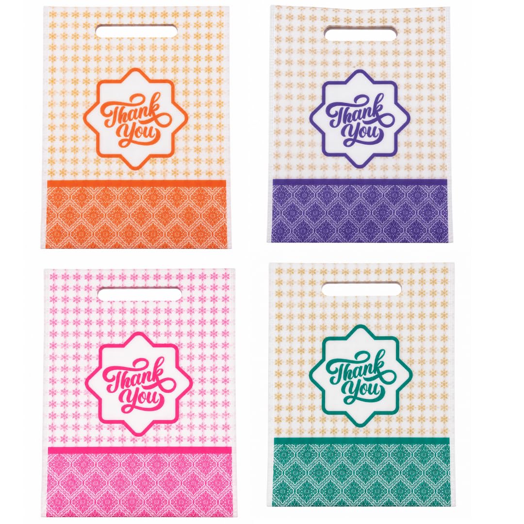Non Woven Gift Bags with Handles, Medium Reusable Tote Bags for Return Gifts, Birthday Party Favors, Grocery Shopping, Medium Size, Multi Color, Pack of 50-image-1