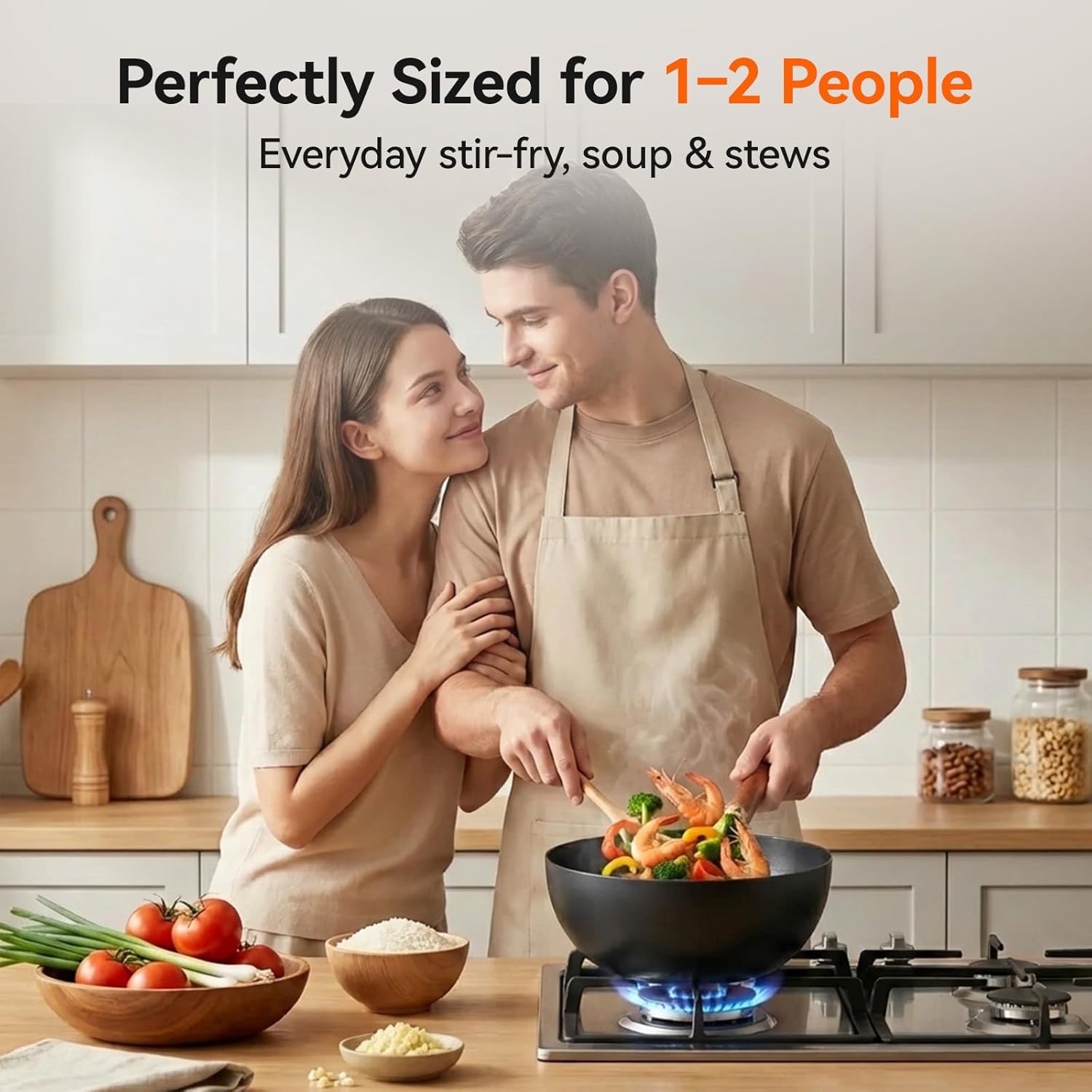 WANGYUANJI Carbon Steel Wok with Lid, 8.7" Small Wok & Stir Fry Pan, Professional Heavy Gauge Flat Bottom for Electric/Induction Stoves, Premium Personal Size Skillet for Solo Cooking (Black) - Image 6