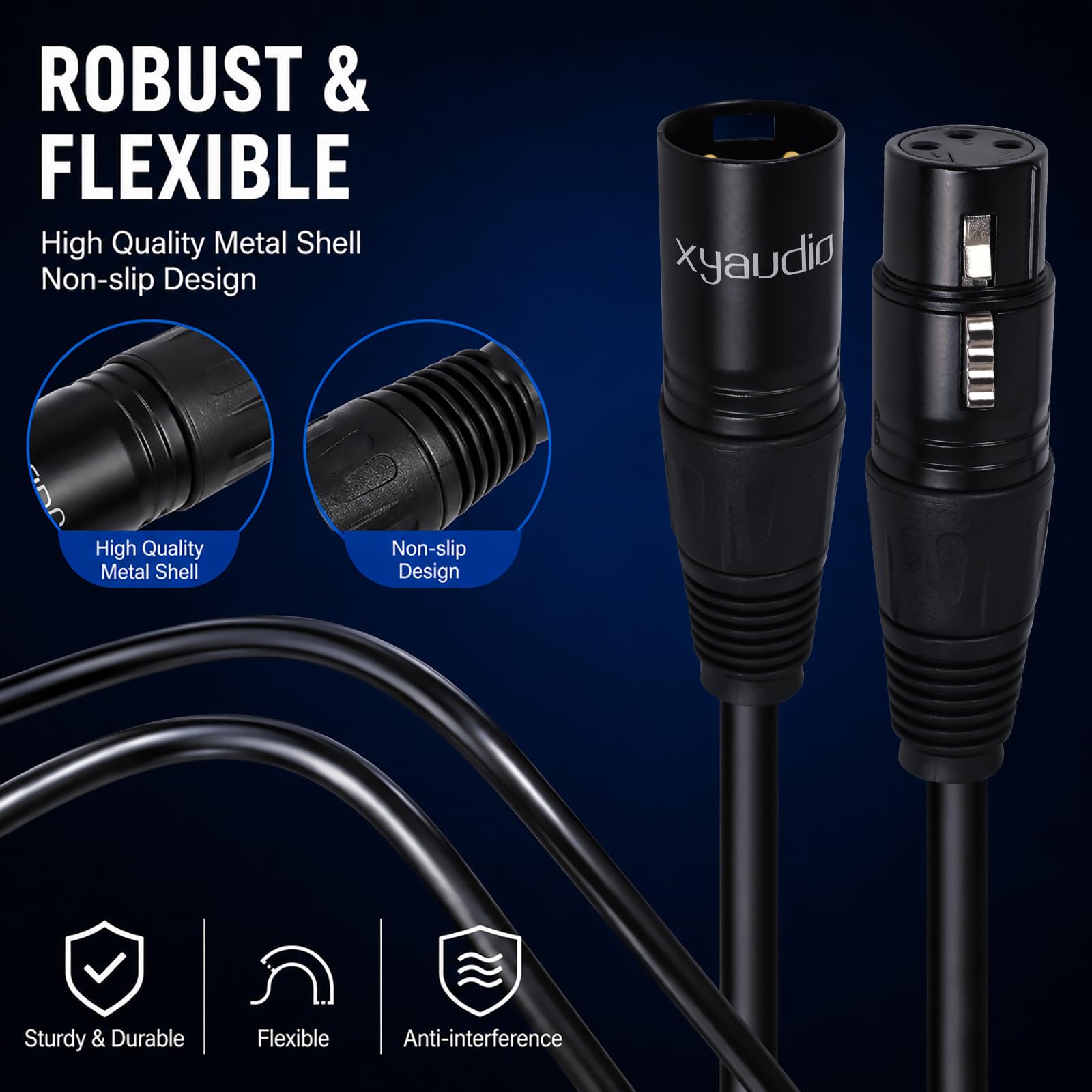 Lot de 4 câbles DMX vers DMX, XLR mâle vers femelle à 3 broches 110 Ohm, câble d'éclairage de scène DMX pour lumière DJ, têtes mobiles, boîtes PAR, variateur, 3 m